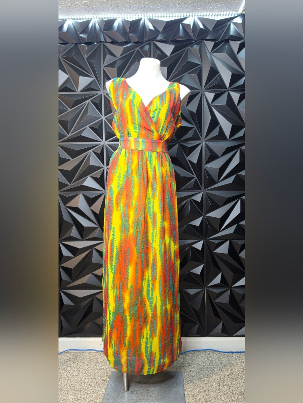 Jessica London Orange, Yellow & Green V-Neck Maxi Dress